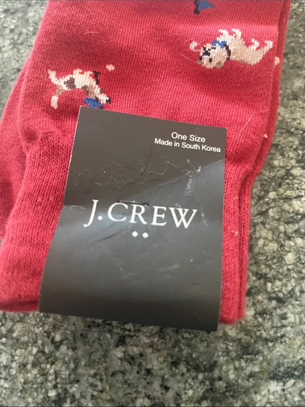 J. Crew Red Crew Socks with Dog Motif